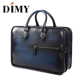 Dimy Hand Patina Leather Men'S Briefcases Dutch Calfskin Handbag Business Bags Double Zipper