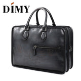 Dimy Hand Patina Leather Men'S Briefcases Dutch Calfskin Handbag Business Bags Double Zipper