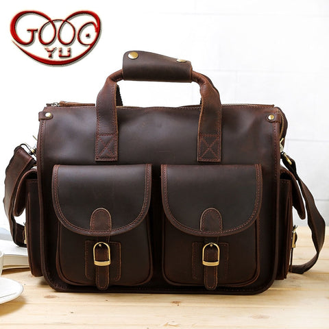 Europe And The United States Style Men'S Leather Business Briefcase Crazy Retro Leather Shoulder