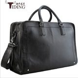 17" Laptop Business Briefcase Bags Cow Leather Man 2019 Black Large Capacity Travel Handbag