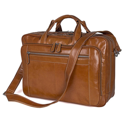 Nesitu Big Brown Genuine Leather 14'' 15.6" Laptop Men Briefcase Portfolio Male Business Travel