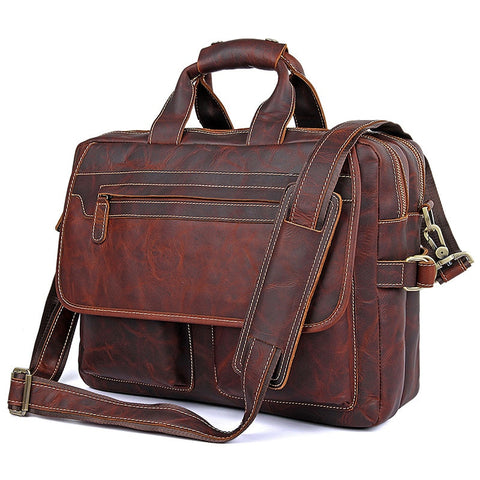 Classic Vintage Men'S Genuine Leather Cowhide Real Leather Briefcase Messenger Shoulder Bag