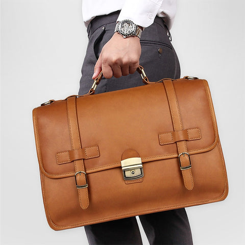 Nesitu Brown Thick Real Skin Genuine Leather Office Men Briefcase Male Messenger Bags Portfolio