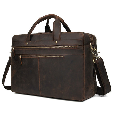 Nesitu Vintage Brown Thick Genuine Crazy Horse Leather 14'' 15.6'' 17'' Laptop Men Briefcase