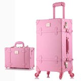Beasumore Retro Pu Leather Rolling Luggage Set Spinner Women'S Handbag Suitcase Wheel Trolley