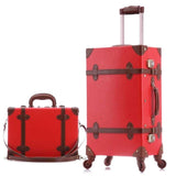 Beasumore Retro Pu Leather Rolling Luggage Set Spinner Women'S Handbag Suitcase Wheel Trolley
