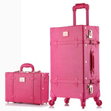 Beasumore Retro Pu Leather Rolling Luggage Set Spinner Women'S Handbag Suitcase Wheel Trolley