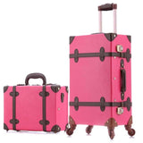 Beasumore Retro Pu Leather Rolling Luggage Set Spinner Women'S Handbag Suitcase Wheel Trolley