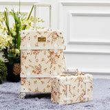 Beasumore Retro Pink Pu Leather Rolling Luggage Set Spinner Suitcase Wheel Vintage Cabin Trolley