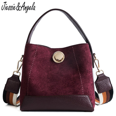 Jiessie&Angela Wide Strap Shoulder Bag Female Vintage Crossbody Bags For Women 2018 Bucket Bag