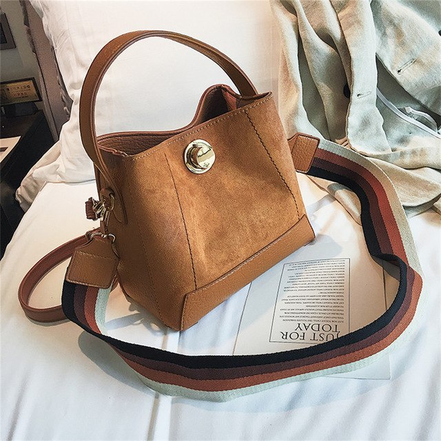 Jiessie&Angela Wide Strap Shoulder Bag Female Vintage Crossbody Bags For Women 2018 Bucket Bag