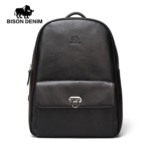 Bison Denim Genuine Leather Male Backpack Casual Travel Daypack Laptop Backpack For College Cowskin