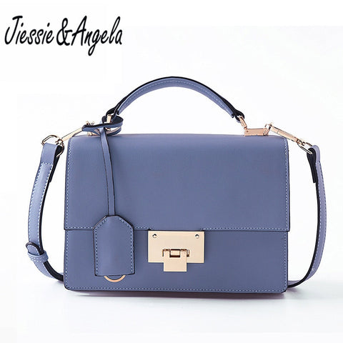 Jiessie&Angela New Fashion Women Leather Handbag High Quality Shoulder Bags Metal Handle Casual