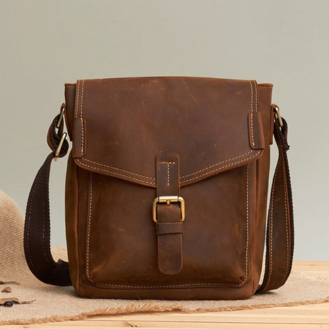 Crazy Horse Cowhide Men Crossbody Vintage Bag High Quality Genuine Leather Multi-Capacity Purse