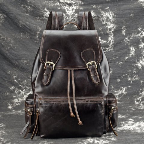 High Quality Genuine Leather Unisex Rucksack School Daypack Large Capacity Book Bag Travel Knapsack