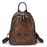 Women Genuine Leather Backpack Embossing Travel Bag Retro Brush Color Daypack Knapsack High Quality