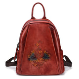Women Genuine Leather Backpack Embossing Travel Bag Retro Brush Color Daypack Knapsack High Quality