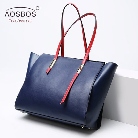 Aosbos Women Genuine Leather Large Capacity Tote Bag Fashion Casual Real Leather Shoulder Bags 2019