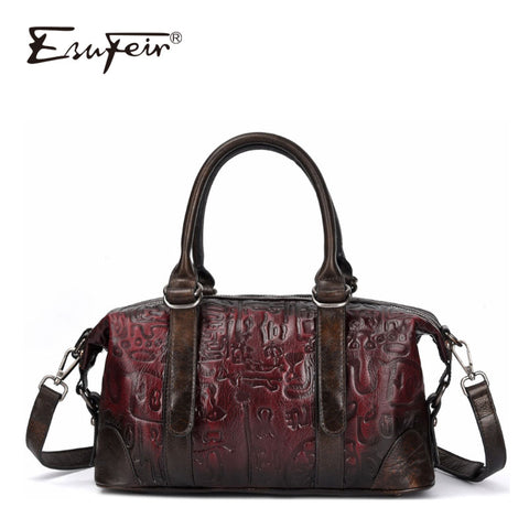 Esufeir 2019 New Genuine Leather Embossed Ladies Handbag Vintage Shoulder Bag Messenger Bag