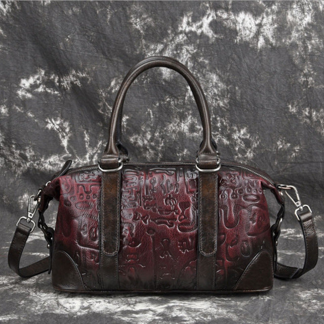 Esufeir 2019 New Genuine Leather Embossed Ladies Handbag Vintage Shoulder Bag Messenger Bag