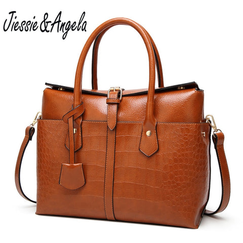 Jiessie&Angela Fashion Crocodile Pattern Handbag Single Shoulder Bag Large Capacity Women Leather