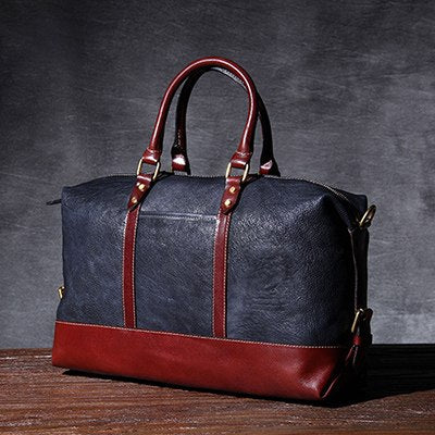 Aetoo Simple Head Cowhide Short Travel Bag Men'S Handmade Vintage Leather Hand Luggage Bag