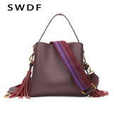 Swdf 2019 Hot Sale Ladies Bucket Bag Portable Crossbody Bag Soft Leather Wide Shoulder Strap