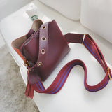 Swdf 2019 Hot Sale Ladies Bucket Bag Portable Crossbody Bag Soft Leather Wide Shoulder Strap