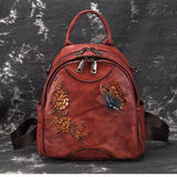 High Quality Real Cowhide Daypack Rucksack Embossing Shoulder Bags Knapsack Small Travel Bag