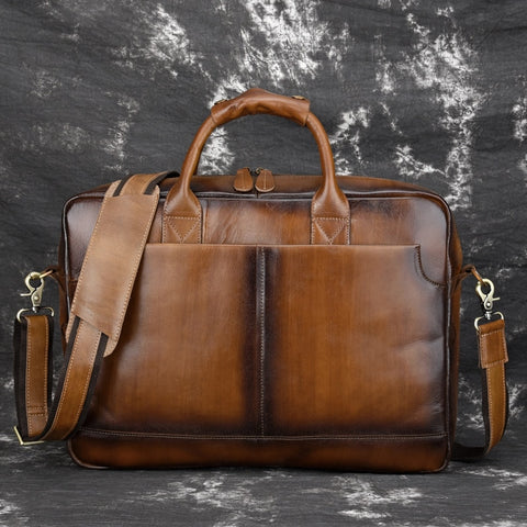 Real Genuine Leather Men Business Tote Briefcase Crossbody Bags Vintage Male Messenger Laptop