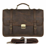 Vintage Men'S Genuine Leather Briefcase 14" Cowhide Business Bag Cow Leather Laptop Double Layer