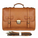 Vintage Men'S Genuine Leather Briefcase 14" Cowhide Business Bag Cow Leather Laptop Double Layer