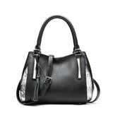 Aosbos Women Genuine Leather Patchwork Tote Bag Fashion Casual Tassel Real Leather Shoulder Bags