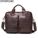 Otherchic New Fashion Men Briefcase Portfolios Genuine Leather 12" Laptop Bag Business Messenger
