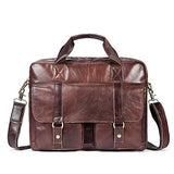 Vintage Men'S Genuine Leather Briefcase 14" Cowhide Business Bag Cow Leather Laptop Double Layer