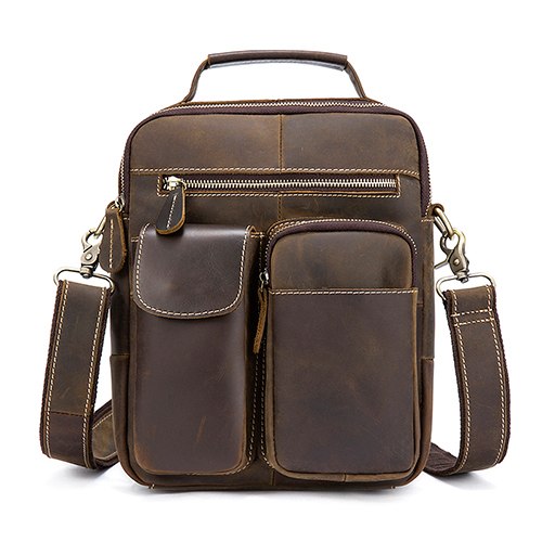 Vintage Crazy Horse Genuine Leather Bag Men Messenger Bags Small Shoulder Crossbody Bags Men Bag