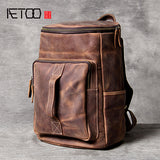 Aetoo Simple Retro Leather Shoulder Baotou Layer Cowhide Backpack Male Original Large Capacity