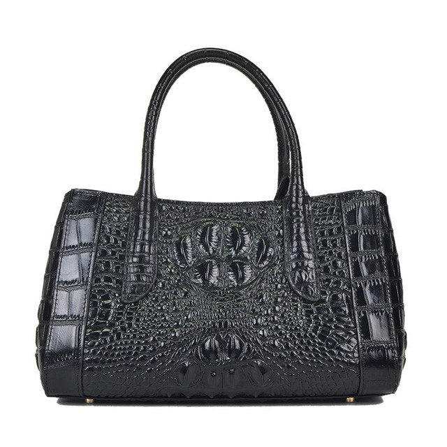 Genuine Leather Women Shoulder Messenger Top Handle Bag Oil Wax Cowhide Crocodile Pattern Casual