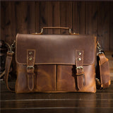 Big 15" Inch Laptop Bag Durable Crazy Horse Leather Men'S Handbag Perfect Quality Genuine Leather