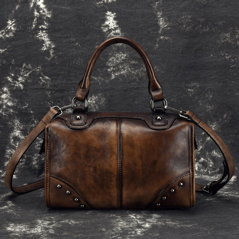 Real Cowhide Messenger Shoulder Travel Bags Brush Color Retro Tote Handbag High Quality Women