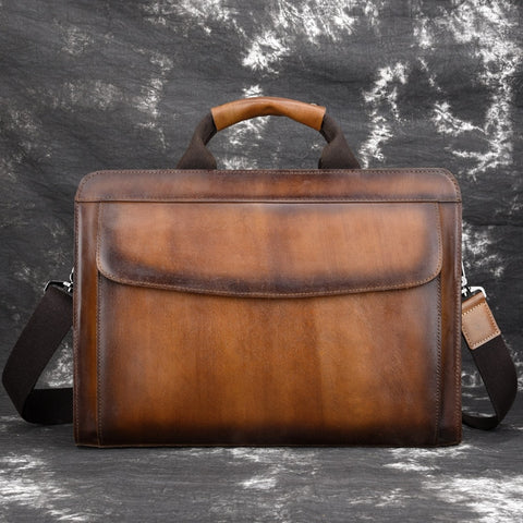 Men Business Tote Briefcase Computer Bags Top Handle Bag Brush Color Male Genuine Leather Crossbody