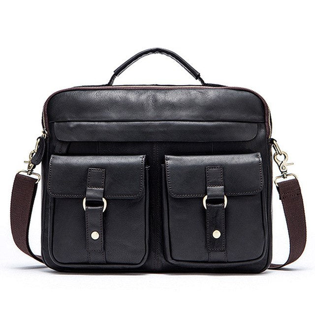 14" Large Size Men'S Laptop Bag Briefcase Vintage Real Cowskin Business Bag Large Capacity Crazy