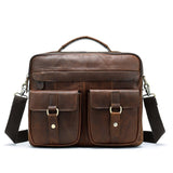 14" Large Size Men'S Laptop Bag Briefcase Vintage Real Cowskin Business Bag Large Capacity Crazy