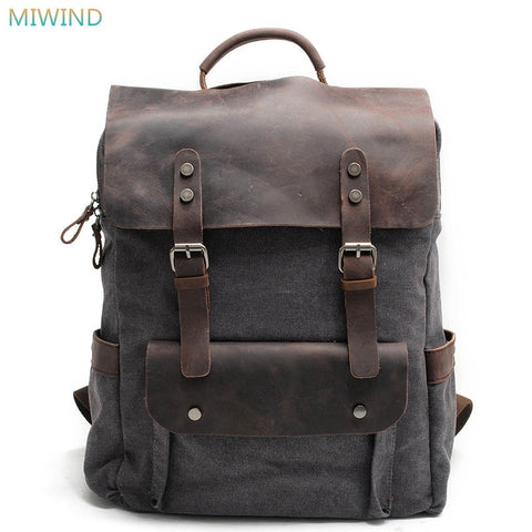 Miwind Hot Retro Canvas Both Shoulder Backpack Neutral College Wind Bag Cotton Canvas With Top