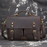 New Crazy Horse Genuine Leather 14' Briefcase Portfolio Men'S Handbag Men Crossbody Shoulder Bags