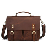 New Crazy Horse Genuine Leather 14' Briefcase Portfolio Men'S Handbag Men Crossbody Shoulder Bags