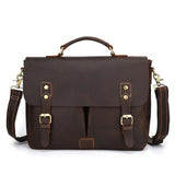 New Crazy Horse Genuine Leather 14' Briefcase Portfolio Men'S Handbag Men Crossbody Shoulder Bags