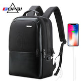 Bopai Leather Backpack Men Anti Theft Backpack Usb Charging Laptop Backpack For 15.6 Inch