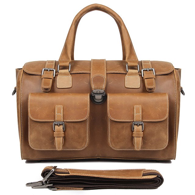 J.M.D Vintage Crazy Horse Leather Handbags Tote Travel Bags Luggage Bag 6001B
