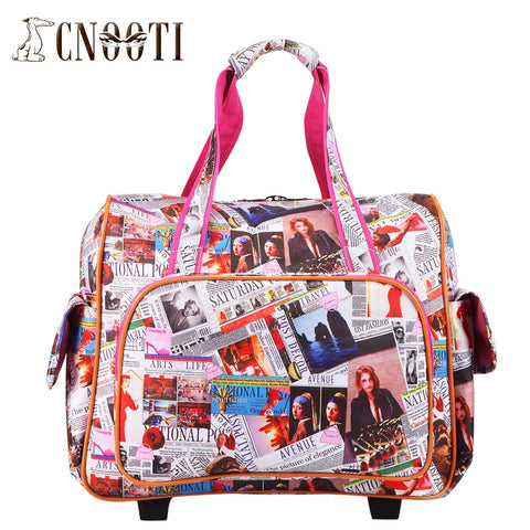 English Letter Trolley Bag Travel Bag Handbag Female Retractable Type,Women Retro Euro Fashion